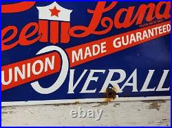 Vintage Freeland Overalls Porcelain Sign Clothing Union Made Textile Factory 30