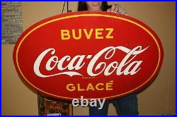 Vintage French Canadian 1950's Buvez Coca Cola Glace 35 Metal Sign WithBrackets