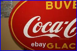 Vintage French Canadian 1950's Buvez Coca Cola Glace 35 Metal Sign WithBrackets