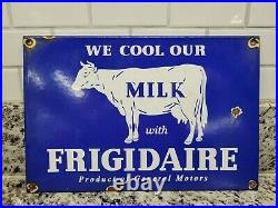 Vintage Frigidaire Porcelain Sign Dairy Farm Milk Cow Cattle Oil Gas Cheese USA
