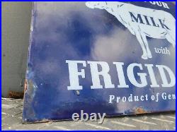 Vintage Frigidaire Porcelain Sign Dairy Farm Milk Cow Cattle Oil Gas Flange USA