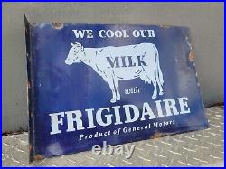 Vintage Frigidaire Porcelain Sign Dairy Farm Milk Cow Cattle Oil Gas Flange USA