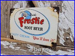 Vintage Frostie Root Beer Porcelain Sign Door Push Cola Soda Beverage Pop Drink