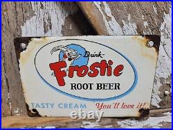 Vintage Frostie Root Beer Porcelain Sign Door Push Cola Soda Beverage Pop Drink