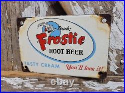 Vintage Frostie Root Beer Porcelain Sign Door Push Cola Soda Beverage Pop Drink