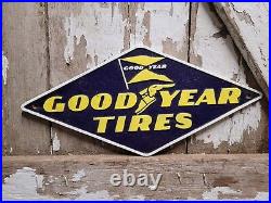 Vintage Good Year Tires Sign Cast Iron Metal Advertising Diamond Auto Car Gas