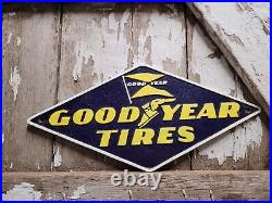 Vintage Good Year Tires Sign Cast Iron Metal Advertising Diamond Auto Car Gas