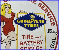 Vintage Goodyear Tire Service Porcelain Sign Dealership Gas Station Pump Plate