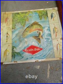 Vintage Grain Belt Beer fishing Trout Fish With Fly Lure vacuform Sign near mint