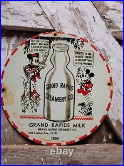 Vintage Grand Rapids Creamery Porcelain Sign Dairy Farm Milk Disney Mickey Mouse