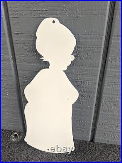 Vintage Granny Cartoon Character Porcelain Enamel Metal Sign Die Cut 13 X 5