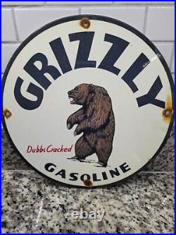 Vintage Grizzly Gasoline Porcelain Sign Motor Oil Gas Station Pump Plate Bear