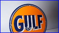 Vintage Gulf Porcelain Metal Gas Oil Rare Sign Service Station Pump Enamel Lube