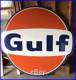 Vintage Gulf Porcelain Sign 60's Oil Advertising Gas Station Over 6' Nice Cond