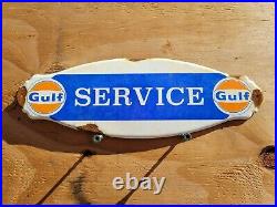 Vintage Gulf Porcelain Sign Gas Station Door Plaque Oil Service Garage Restroom