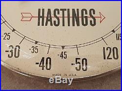 Vintage HASTINGS PISTON RINGS 10 round metal glass thermometer RARE -50 to 120