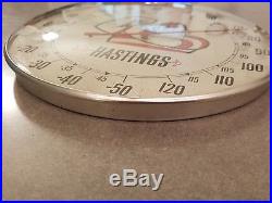 Vintage HASTINGS PISTON RINGS 10 round metal glass thermometer RARE -50 to 120