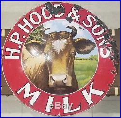 Vintage HP Hood & Sons Milk Porcelain Sign Original Antique SSP