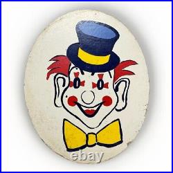 Vintage Hand-Painted Wood Carnival Clown Carousel Sign-Rare29.5 Inch