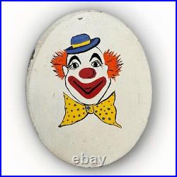 Vintage Hand-Painted Wood Carnival Clown Carousel Sign-Rare29.5 Inch