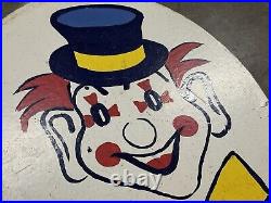 Vintage Hand-Painted Wood Carnival Clown Carousel Sign-Rare29.5 Inch