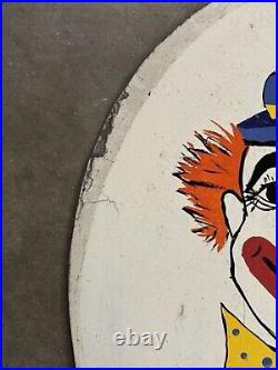 Vintage Hand-Painted Wood Carnival Clown Carousel Sign-Rare29.5 Inch