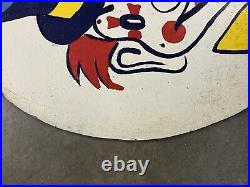 Vintage Hand-Painted Wood Carnival Clown Carousel Sign-Rare29.5 Inch