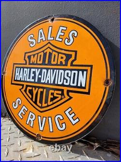 Vintage Harley Davidson Motorcycle Porcelain Sign Gas Oil Biker Sales Garage