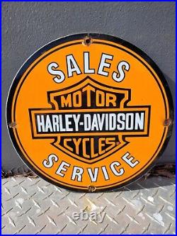 Vintage Harley Davidson Motorcycle Porcelain Sign Gas Oil Biker Sales Garage