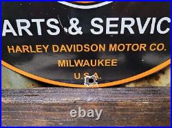 Vintage Harley Davidson Motorcycle Porcelain Sign Gas Oil Dealer Parts & Service