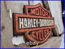 Vintage Harley Davidson Motorcycle Sign Dealer Service Sales Cast Iron Biker