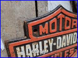 Vintage Harley Davidson Motorcycle Sign Dealer Service Sales Cast Iron Biker