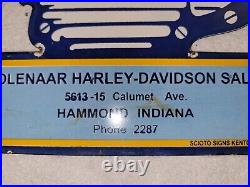 Vintage Harley Davidson Motorcycles Porcelain Sign Molenar Dealer Indiana Indian