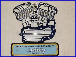 Vintage Harley Davidson Motorcycles Porcelain Sign Molenar Dealer Indiana Indian