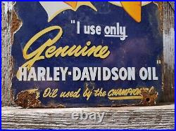 Vintage Harley Davidson Porcelain Motorcycle Sign Dealer Motor Oil Sales Service