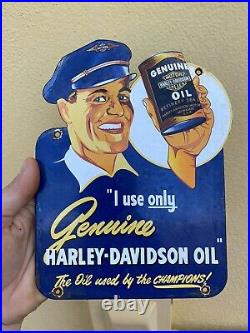 Vintage Harley Davidson Porcelain Sign Motorcycle Dealer American Biker Gas Oil