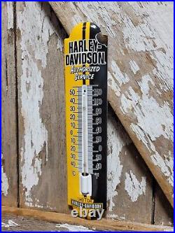 Vintage Harley Davidson Porcelain Sign Thermometer Gas Motorcycle Dealer Sales