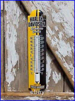 Vintage Harley Davidson Porcelain Sign Thermometer Gas Motorcycle Dealer Sales