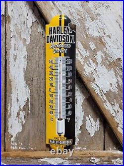 Vintage Harley Davidson Porcelain Sign Thermometer Gas Motorcycle Dealer Sales