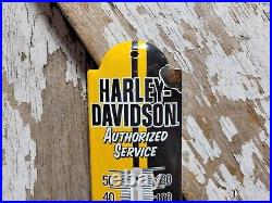 Vintage Harley Davidson Porcelain Sign Thermometer Gas Motorcycle Dealer Service