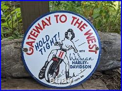 Vintage Harley-davidson Motorcycle Gateway To The West Porcelain Metal Sign 8