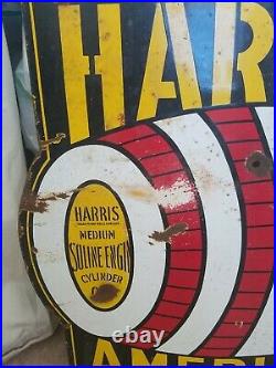 Vintage Harris Oil America's Leading Lubricants Porcelain Sign RARE