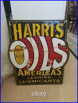 Vintage Harris Oil America's Leading Lubricants Porcelain Sign RARE