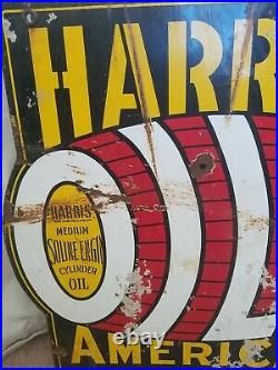 Vintage Harris Oil America's Leading Lubricants Porcelain Sign RARE