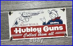 Vintage Heavy Steel Porcelain Finish Sign Hubley Cap Gun Sign, ! 2 x 6