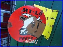 Vintage Hi Lo Feeds Cow Horns Cattle Farm Advertising Flange Sign Uk Eruopean
