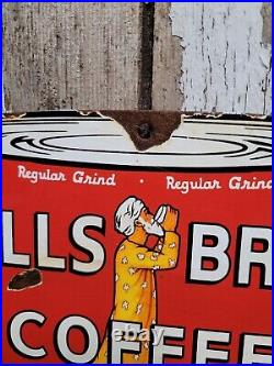 Vintage Hills Bros Coffee Porcelain Sign Can Hot Drink Tea Gas General Store Oil
