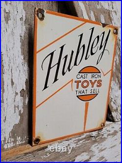 Vintage Hubley Porcelain Sign Toy Train Game Soilder Gas Station Oil Service USA