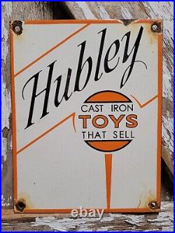 Vintage Hubley Porcelain Sign Toy Train Game Soilder Gas Station Oil Service USA