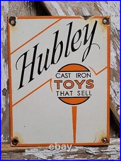 Vintage Hubley Porcelain Sign Toy Train Game Soilder Gas Station Oil Service USA